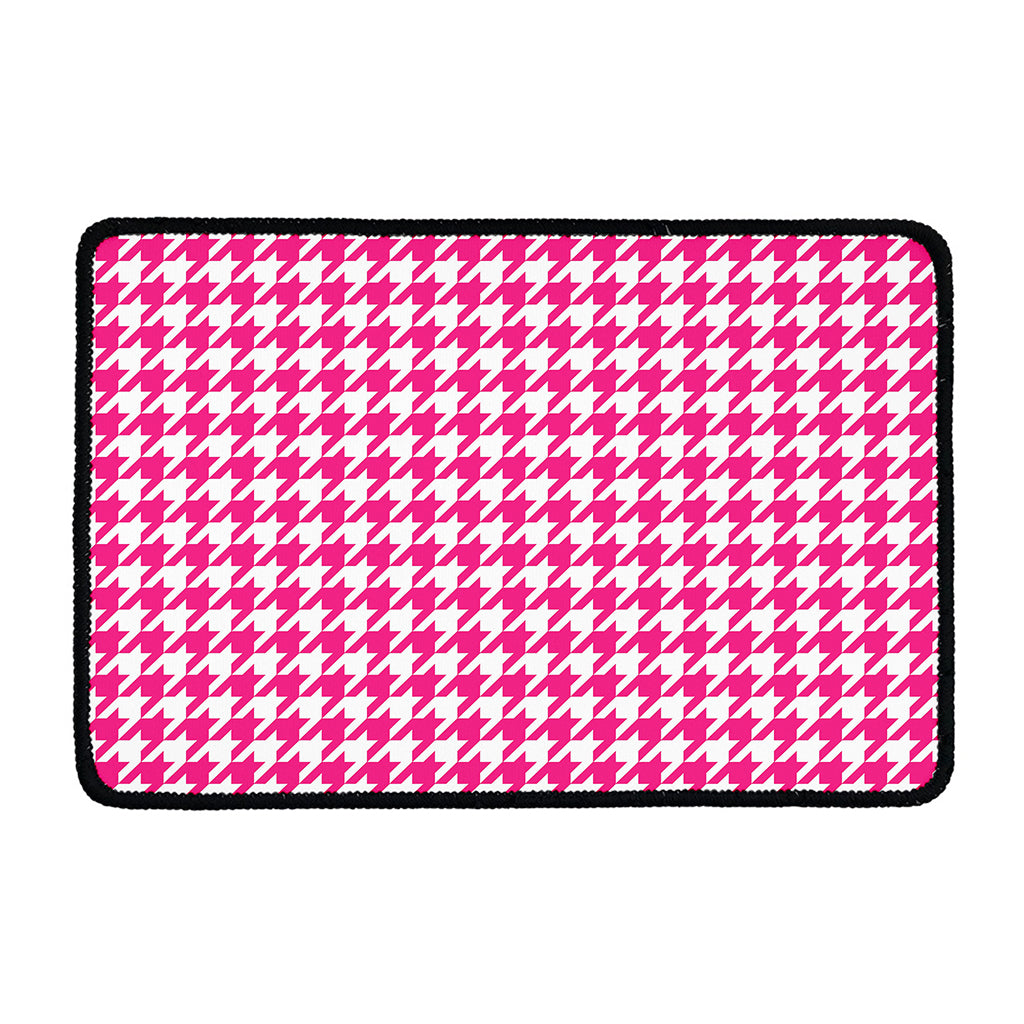 Hot Pink And White Houndstooth Print Kitchen Mat