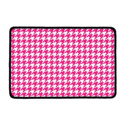 Hot Pink And White Houndstooth Print Kitchen Mat