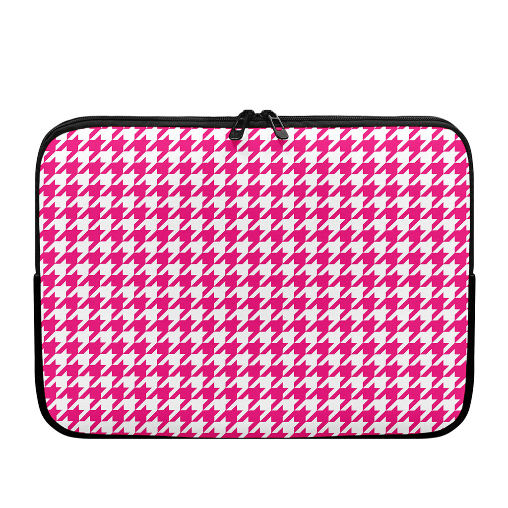 Hot Pink And White Houndstooth Print Laptop Sleeve