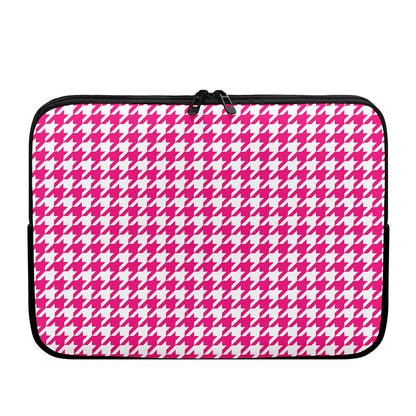 Hot Pink And White Houndstooth Print Laptop Sleeve