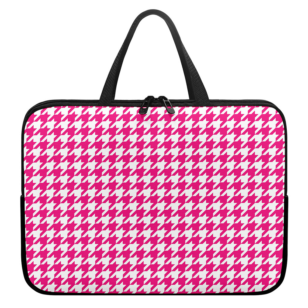 Hot Pink And White Houndstooth Print Laptop Sleeve With Handle
