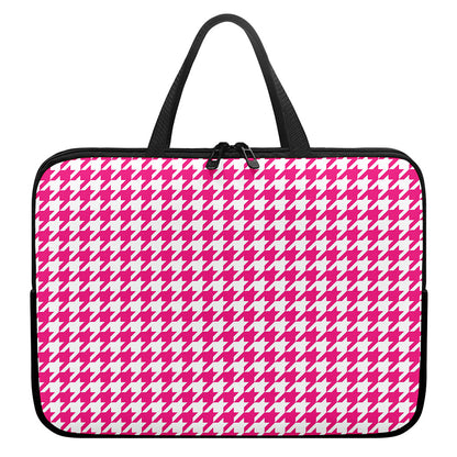 Hot Pink And White Houndstooth Print Laptop Sleeve With Handle