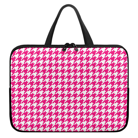 Hot Pink And White Houndstooth Print Laptop Sleeve With Handle