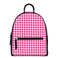 Hot Pink And White Houndstooth Print Leather Backpack