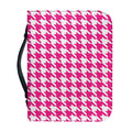 Hot Pink And White Houndstooth Print Leather Bible Cover