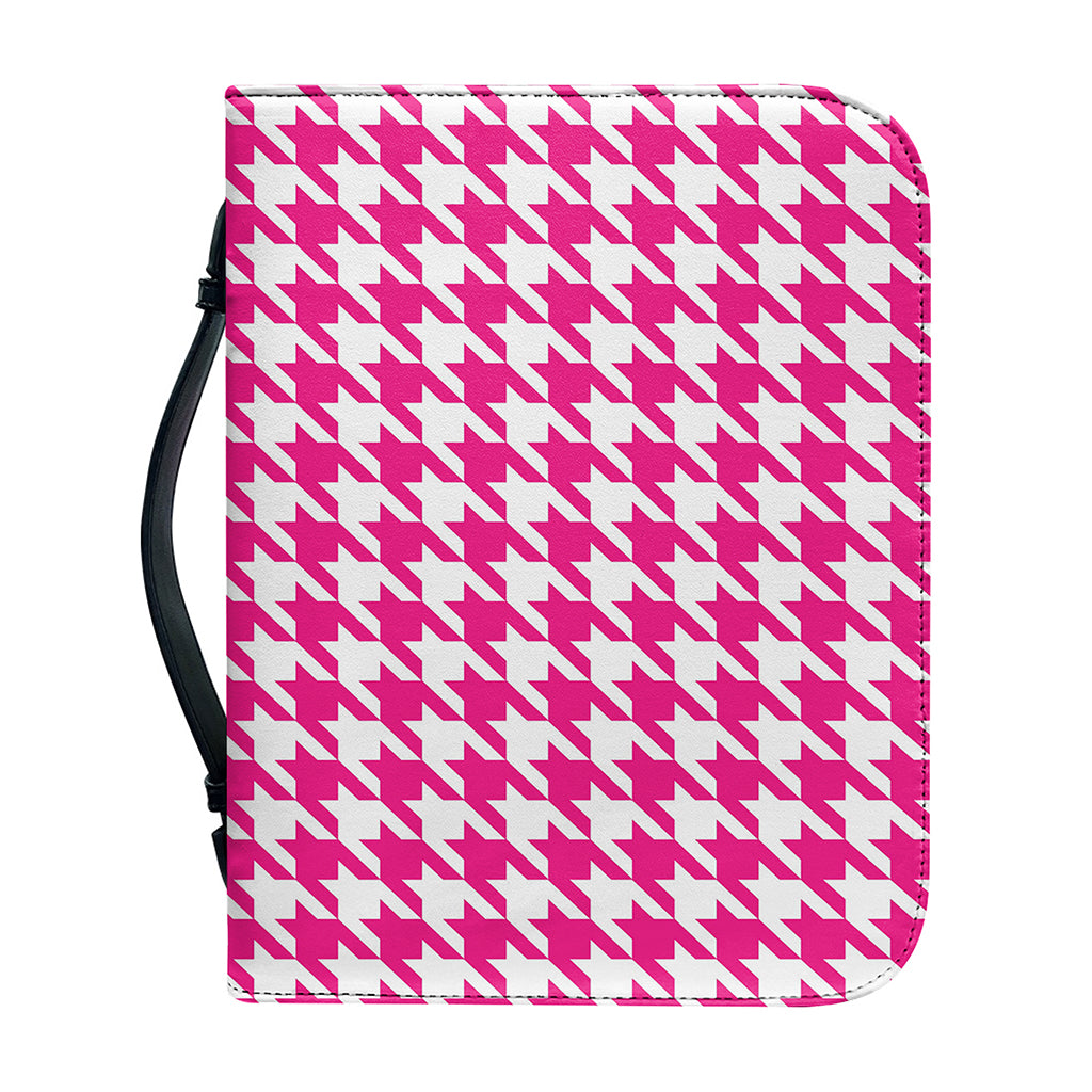 Hot Pink And White Houndstooth Print Leather Bible Cover