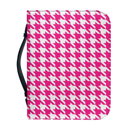 Hot Pink And White Houndstooth Print Leather Bible Cover