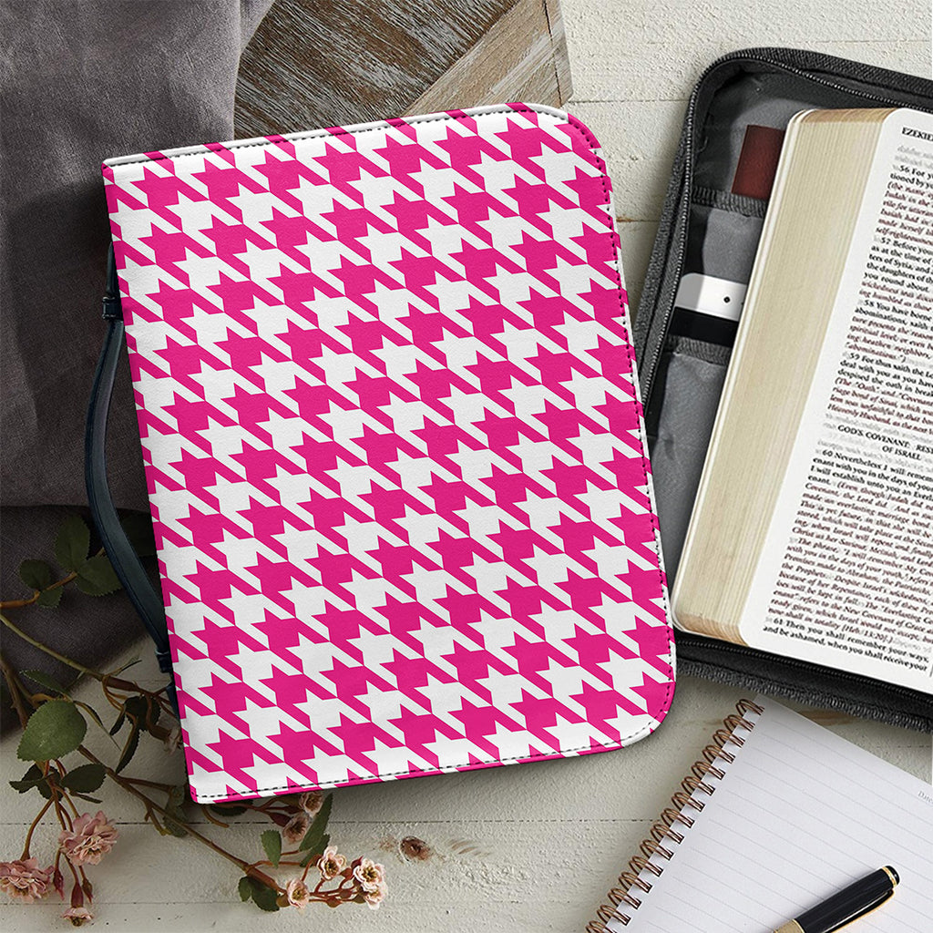 Hot Pink And White Houndstooth Print Leather Bible Cover