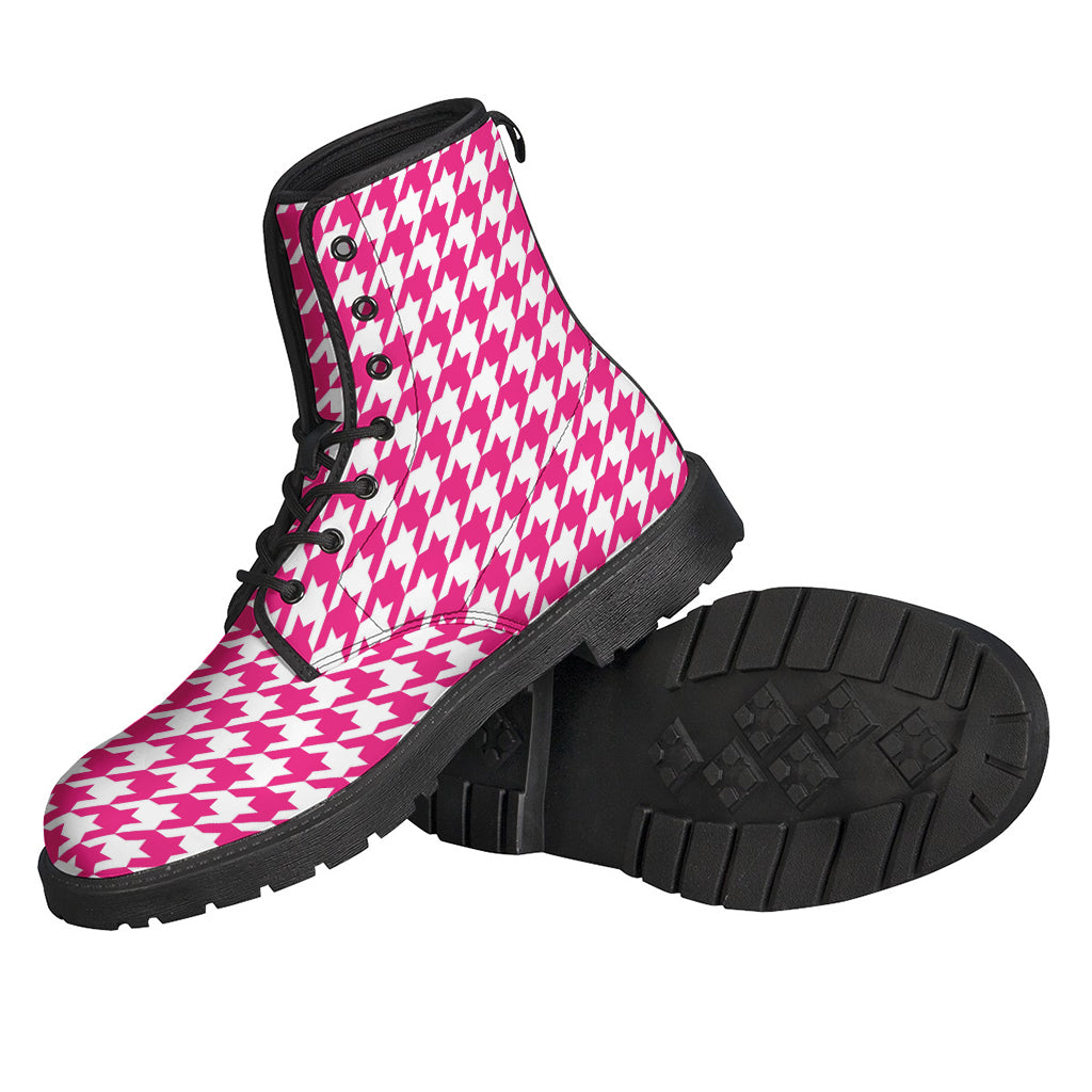 Hot Pink And White Houndstooth Print Backpack