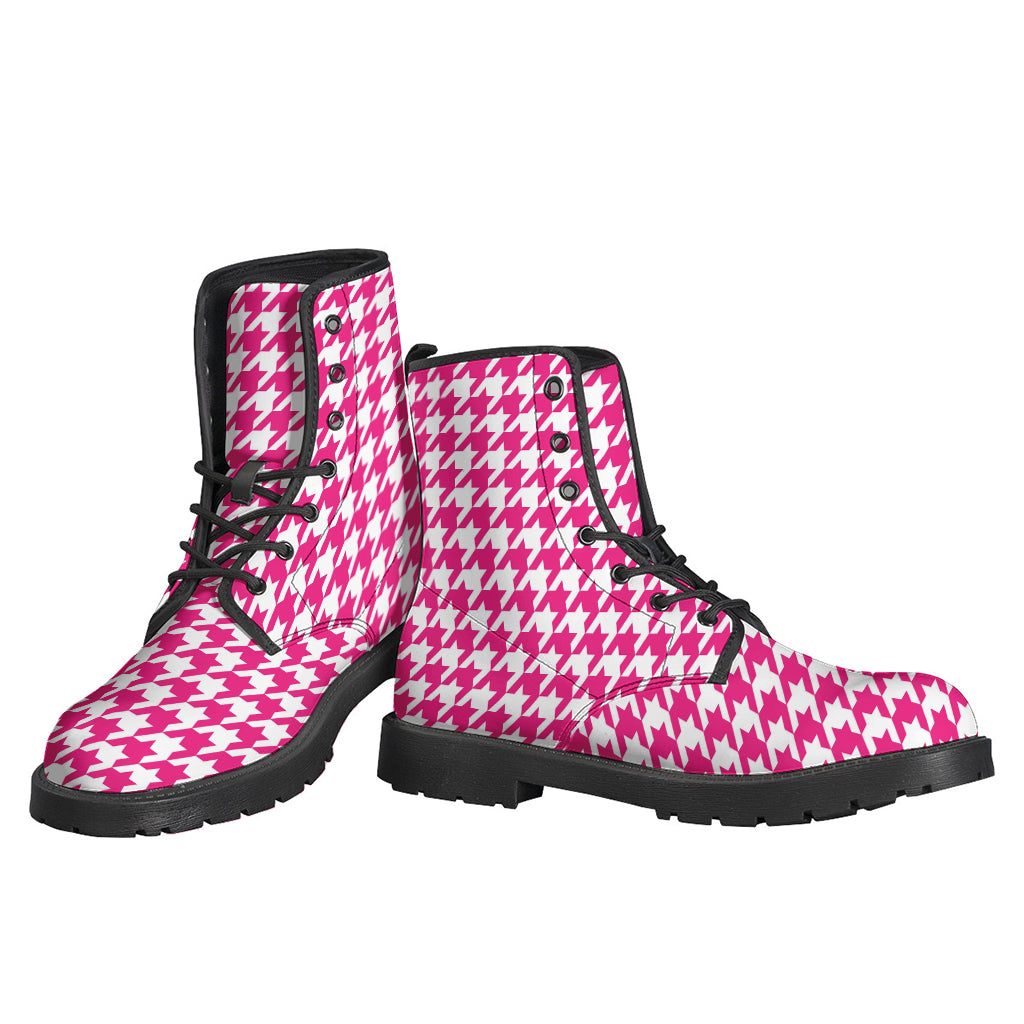 Hot Pink And White Houndstooth Print Backpack