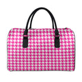 Hot Pink And White Houndstooth Print Leather Duffel Bag