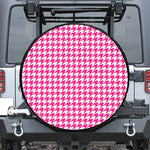 Hot Pink And White Houndstooth Print Leather Spare Tire Cover
