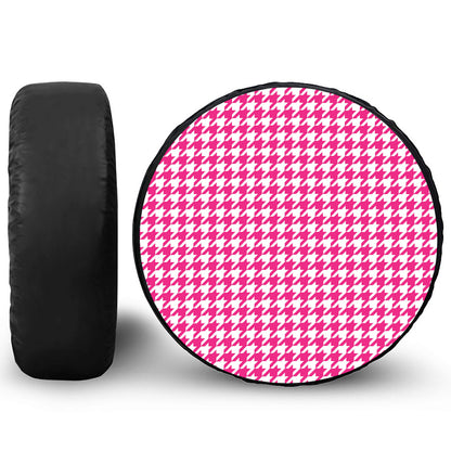 Hot Pink And White Houndstooth Print Leather Spare Tire Cover