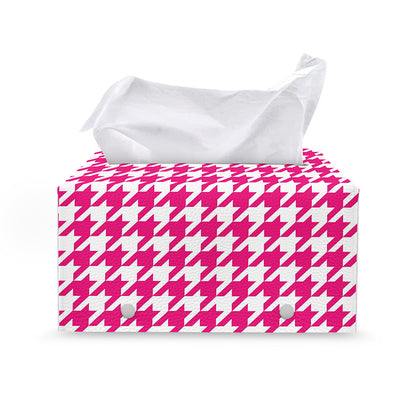Hot Pink And White Houndstooth Print Leather Tissue Box Cover