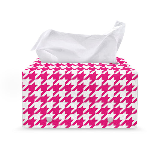Hot Pink And White Houndstooth Print Leather Tissue Box Cover