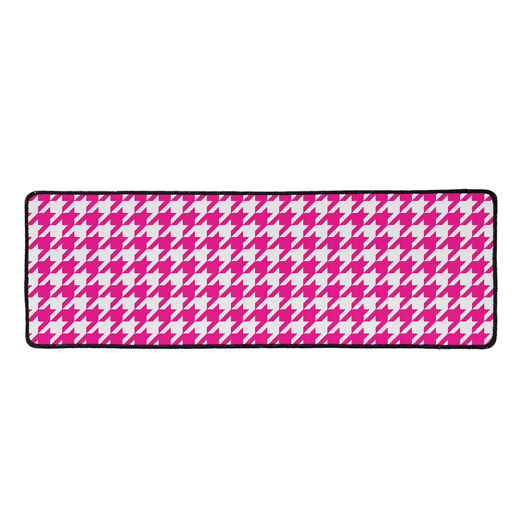 Hot Pink And White Houndstooth Print Long Kitchen Mat