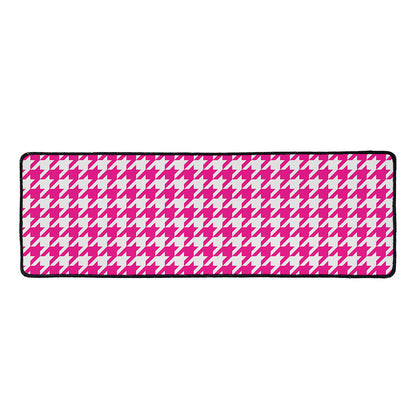 Hot Pink And White Houndstooth Print Long Kitchen Mat