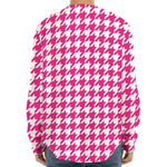 Hot Pink And White Houndstooth Print Long Sleeve Baseball Jersey