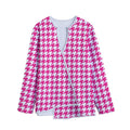 Hot Pink And White Houndstooth Print Long Sleeve Short Coat