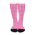 Hot Pink And White Houndstooth Print Long Socks