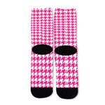 Hot Pink And White Houndstooth Print Long Socks