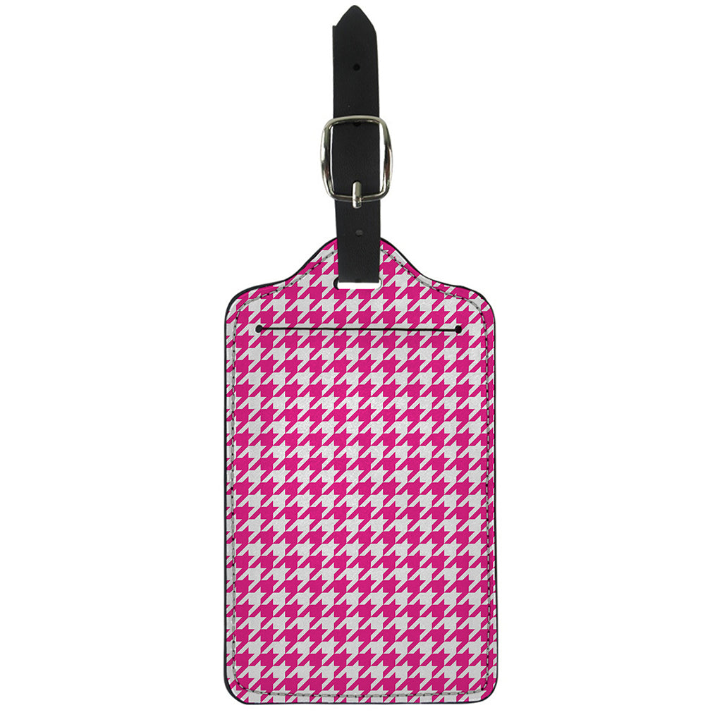 Hot Pink And White Houndstooth Print Luggage Tag