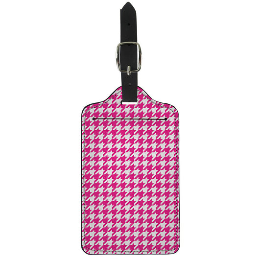 Hot Pink And White Houndstooth Print Luggage Tag