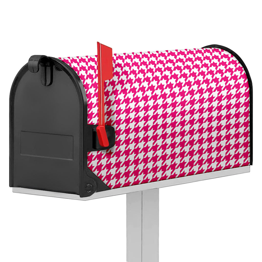 Hot Pink And White Houndstooth Print Mailbox Cover