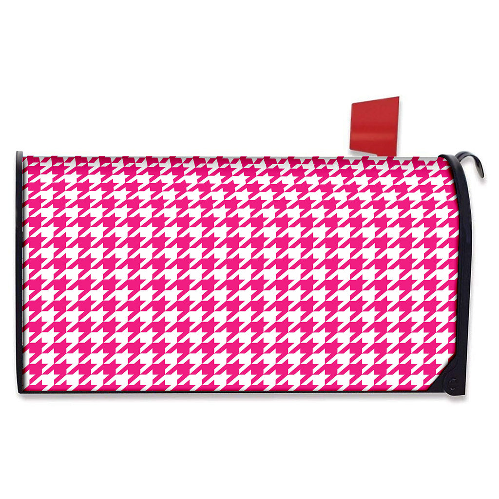 Hot Pink And White Houndstooth Print Mailbox Cover