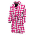 Hot Pink And White Houndstooth Print Men's Bathrobe