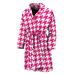 Hot Pink And White Houndstooth Print Men's Bathrobe
