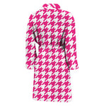 Hot Pink And White Houndstooth Print Men's Bathrobe