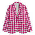 Hot Pink And White Houndstooth Print Men's Blazer