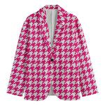 Hot Pink And White Houndstooth Print Men's Blazer