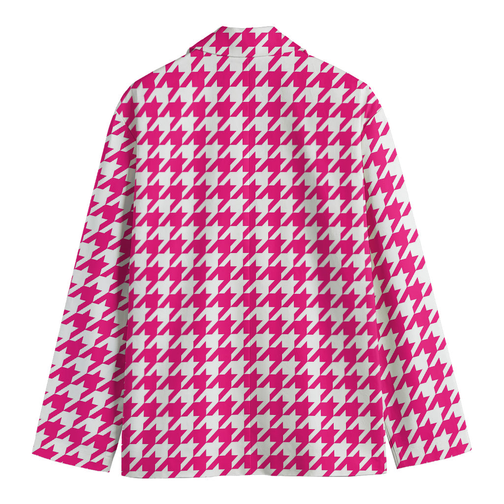 Hot Pink And White Houndstooth Print Men's Blazer