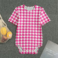 Hot Pink And White Houndstooth Print Men's Bodysuit