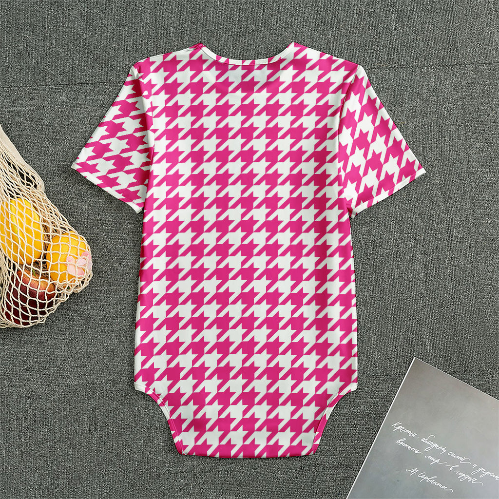 Hot Pink And White Houndstooth Print Men's Bodysuit