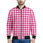 Hot Pink And White Houndstooth Print Men's Bomber Jacket