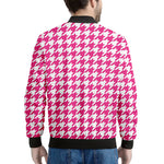 Hot Pink And White Houndstooth Print Men's Bomber Jacket