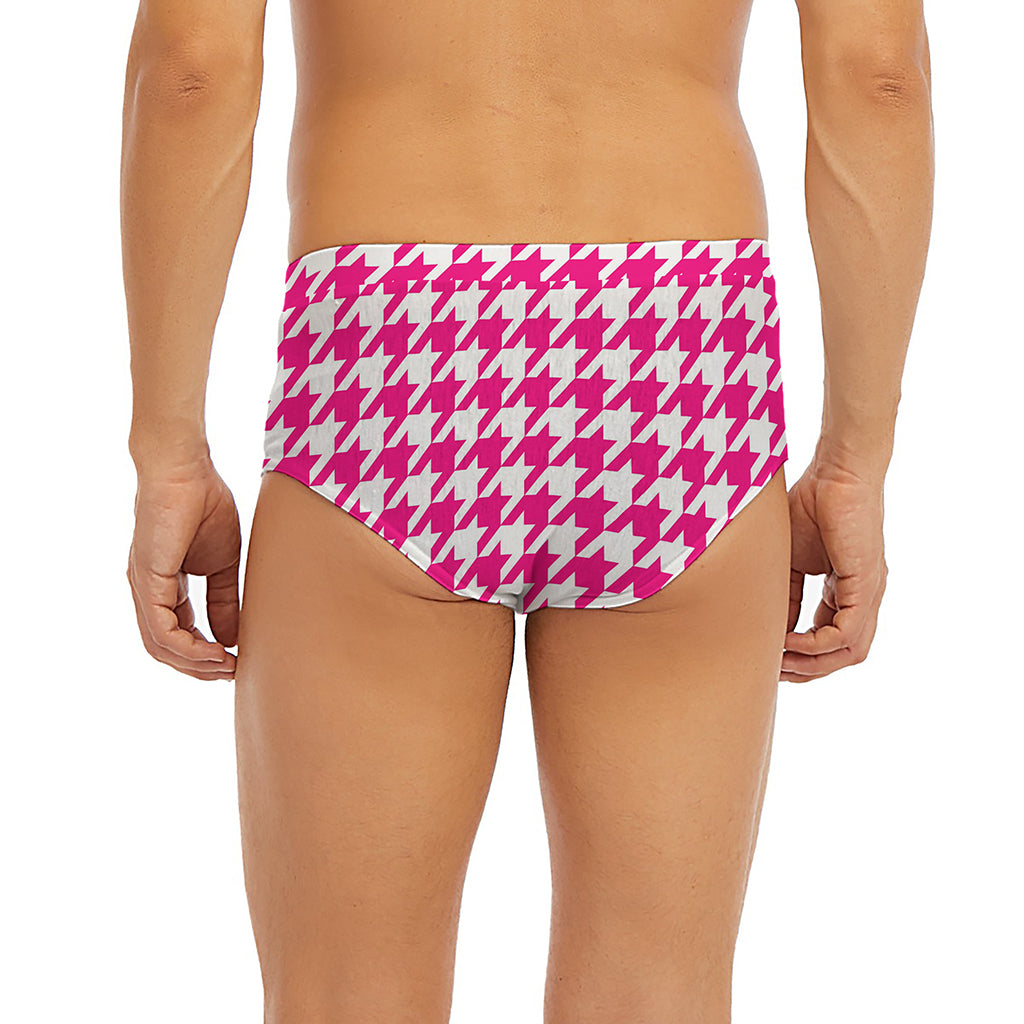 Hot Pink And White Houndstooth Print Men's Briefs