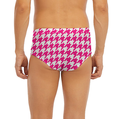 Hot Pink And White Houndstooth Print Men's Briefs