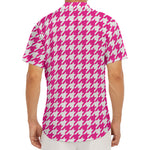 Hot Pink And White Houndstooth Print Men's Deep V-Neck Shirt