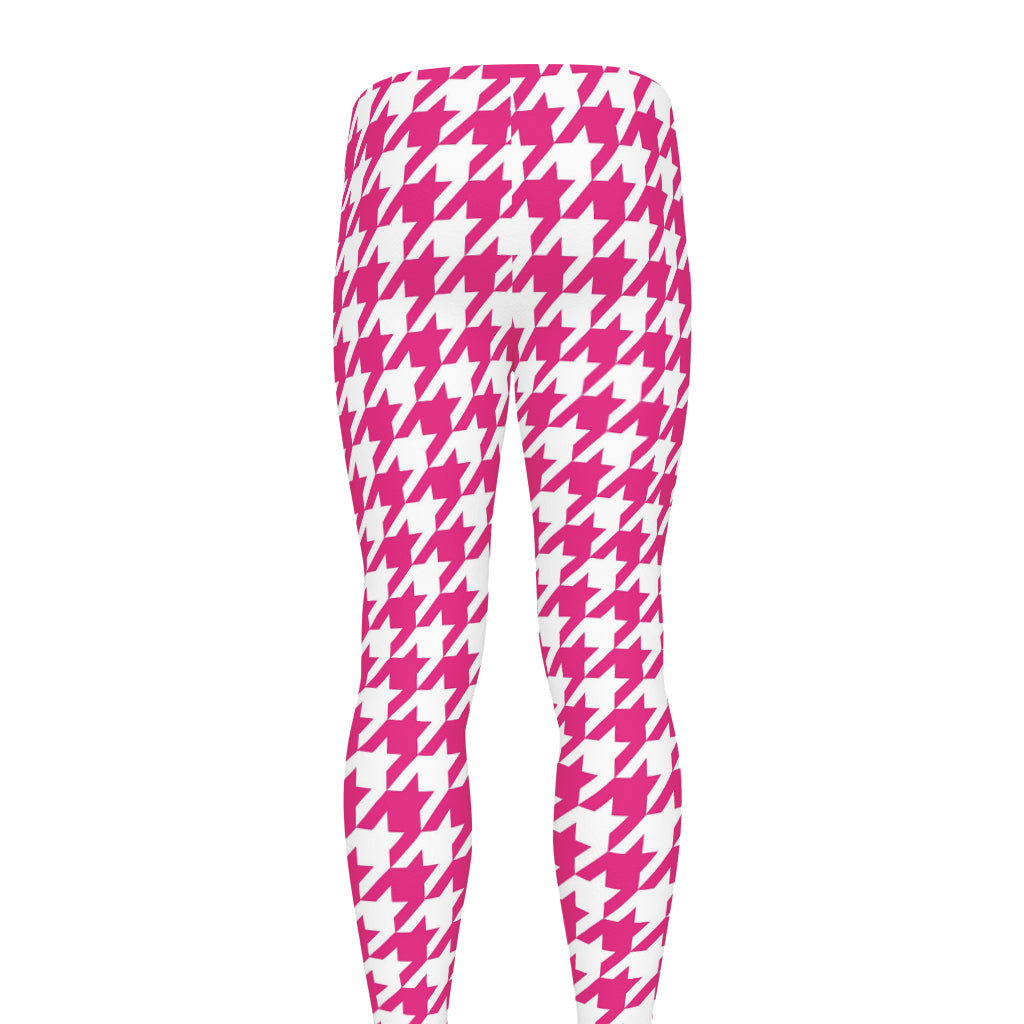 Hot Pink And White Houndstooth Print Men's leggings