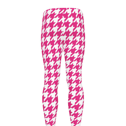 Hot Pink And White Houndstooth Print Men's leggings