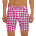 Hot Pink And White Houndstooth Print Men's Long Boxer Briefs