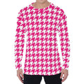 Hot Pink And White Houndstooth Print Men's Long Sleeve T-Shirt