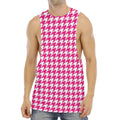 Hot Pink And White Houndstooth Print Men's Muscle Tank Top