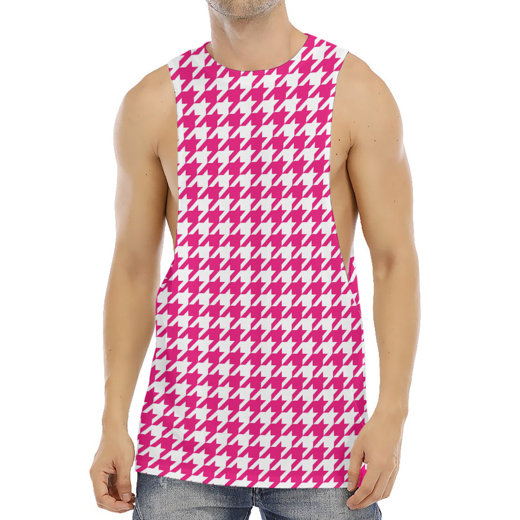 Hot Pink And White Houndstooth Print Men's Muscle Tank Top