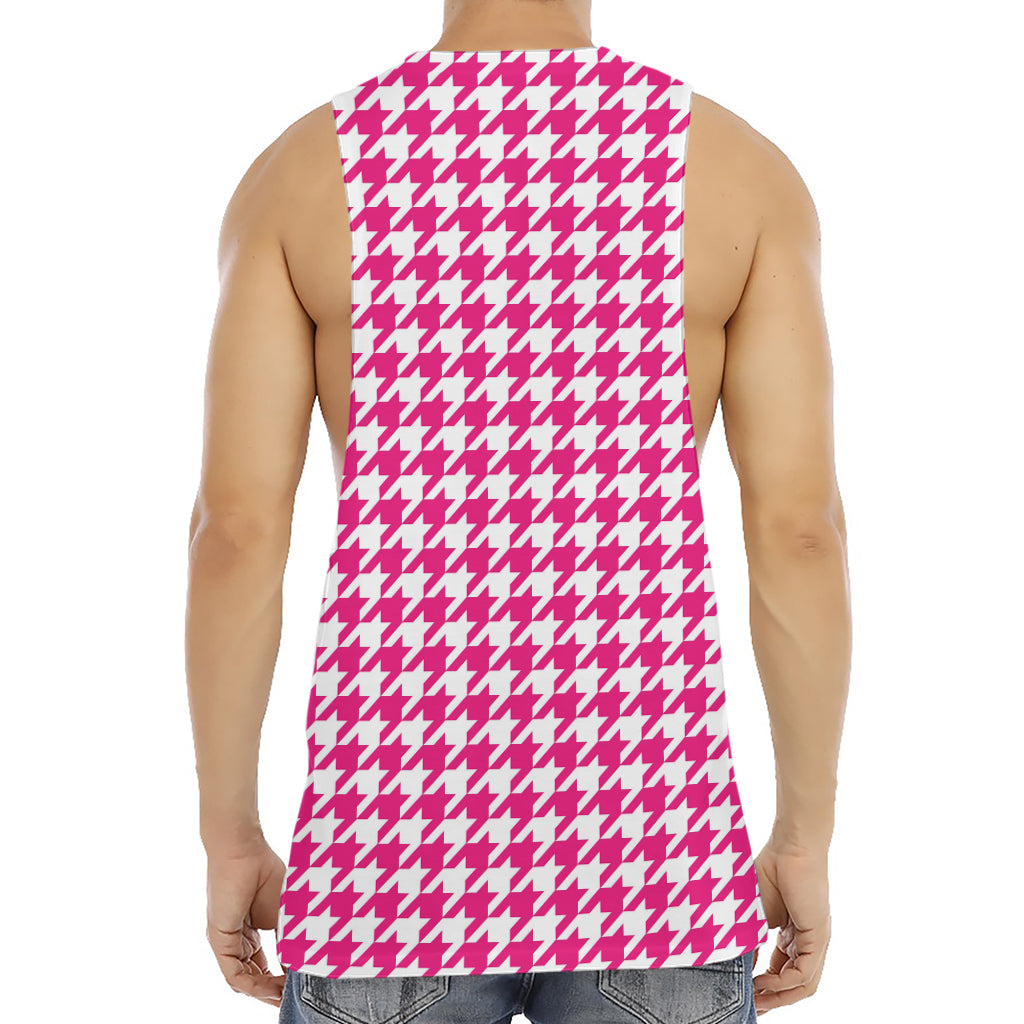 Hot Pink And White Houndstooth Print Men's Muscle Tank Top
