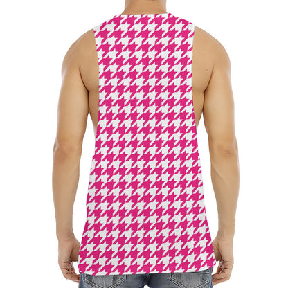 Hot Pink And White Houndstooth Print Men's Muscle Tank Top